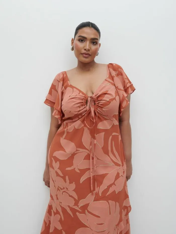 Pretty Lavish Curve Florence Cut Out Maxi Dress Curve Dusky Rose Abstract Palm 8211 Women