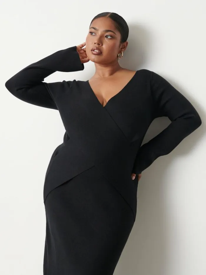 Pretty Lavish Curve Jacklin Wrap Midaxi Dress Curve Black 8211 Women