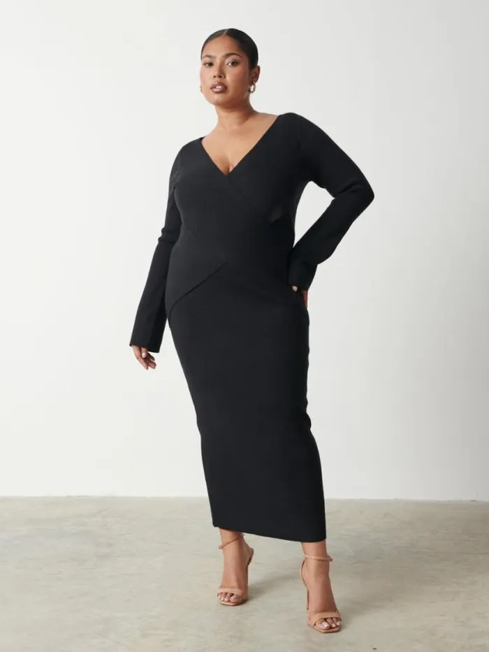 Pretty Lavish Curve Jacklin Wrap Midaxi Dress Curve Black 8211 Women