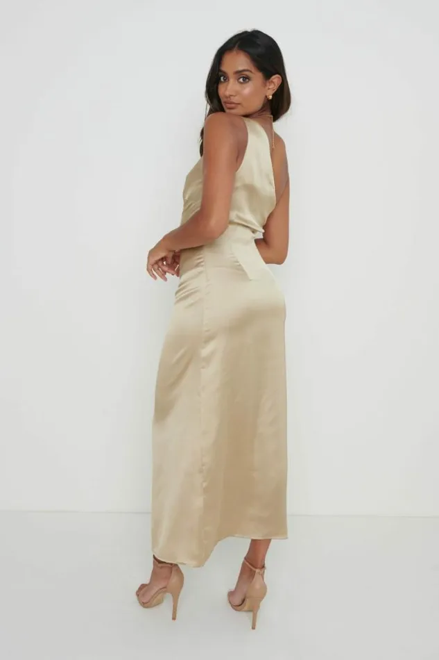 Pretty Lavish Dresses Amelia One Shoulder Ruched Satin Dress Gold 8211 Women