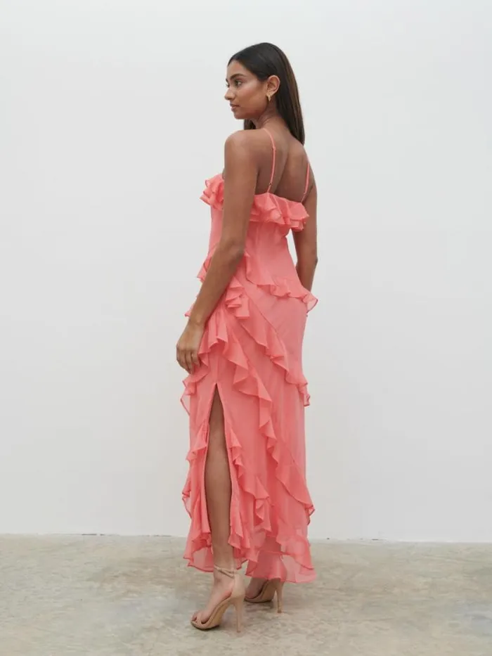 Pretty Lavish Dresses Aryana Ruffle Midaxi Dress Coral 8211 Women