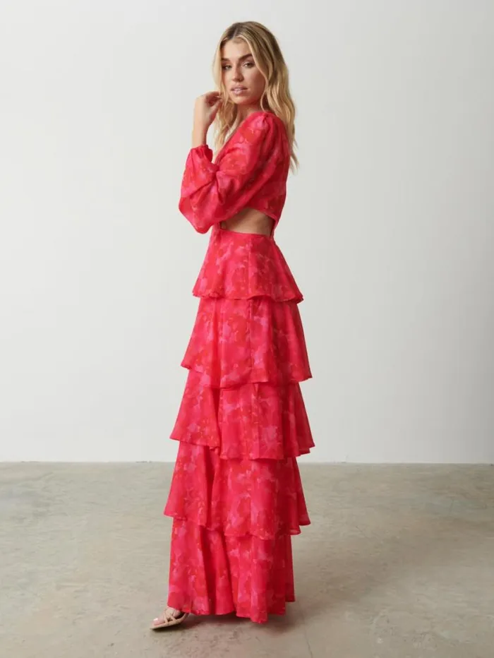 Pretty Lavish Dresses Ashton Cut Out Maxi Dress Pink And Red Watercolour 8211 Women Pretty Lavish Dresses Ashton Cut Out Maxi Dress Pink And Red Watercolour 8211 Women