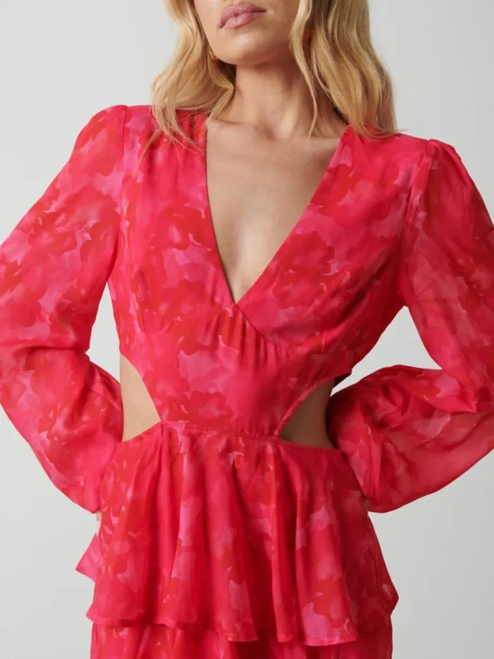 Pretty Lavish Dresses Ashton Cut Out Maxi Dress Pink And Red Watercolour 8211 Women