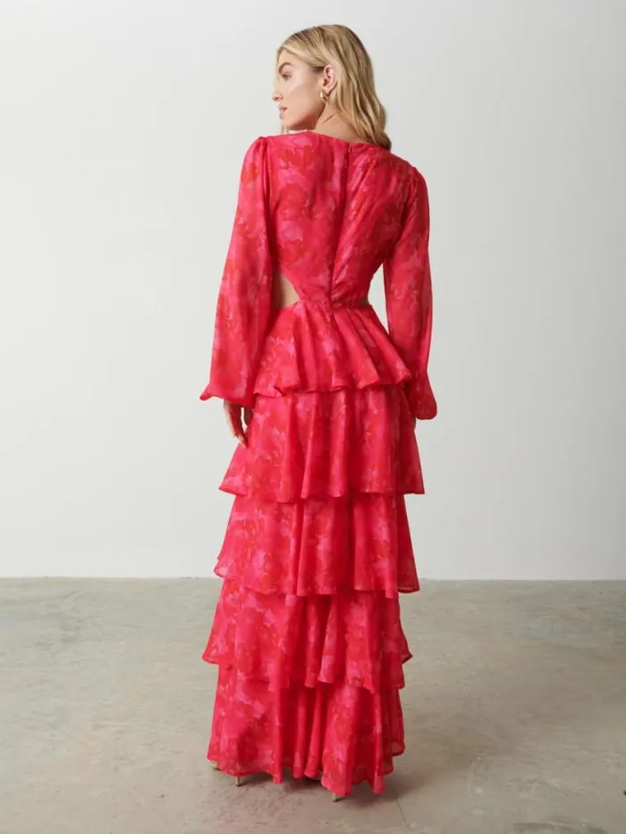 Pretty Lavish Dresses Ashton Cut Out Maxi Dress Pink And Red Watercolour 8211 Women