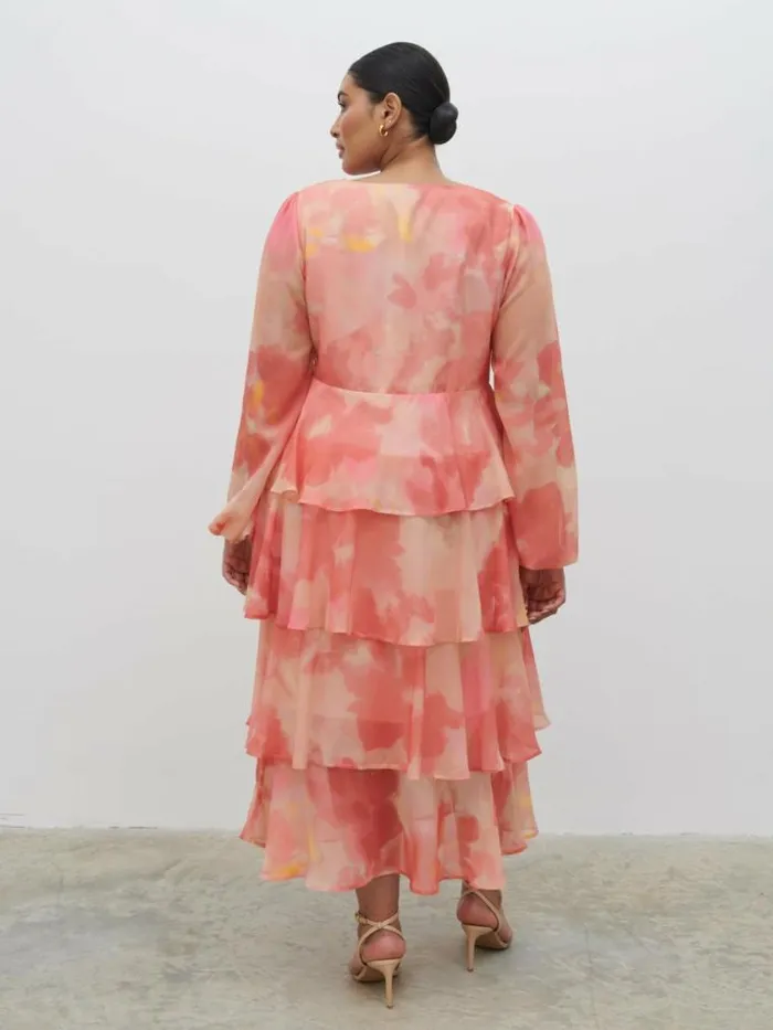 Pretty Lavish Dresses Ashton Ruffle Midi Dress Curve Dusky Rose Watercolour 8211 Women