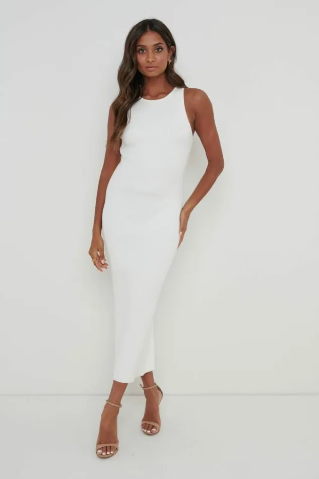 Pretty Lavish Dresses Billie Ribbed Racer Midi Dress Cream 8211 Women