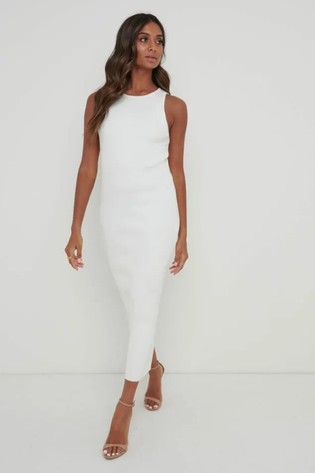 Pretty Lavish Dresses Billie Ribbed Racer Midi Dress Cream 8211 Women