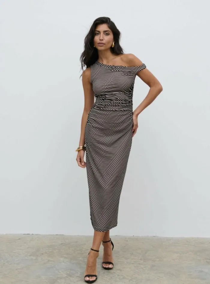 Pretty Lavish Dresses Carrie Asymmetric Knot Midaxi Dress Black And Stone Stripe 8211 Women Pretty Lavish Dresses Carrie Asymmetric Knot Midaxi Dress Black And Stone Stripe 8211 Women