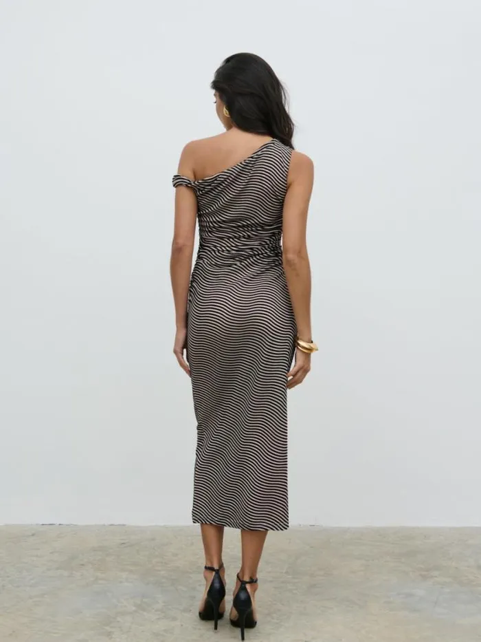 Pretty Lavish Dresses Carrie Asymmetric Knot Midaxi Dress Black And Stone Stripe 8211 Women