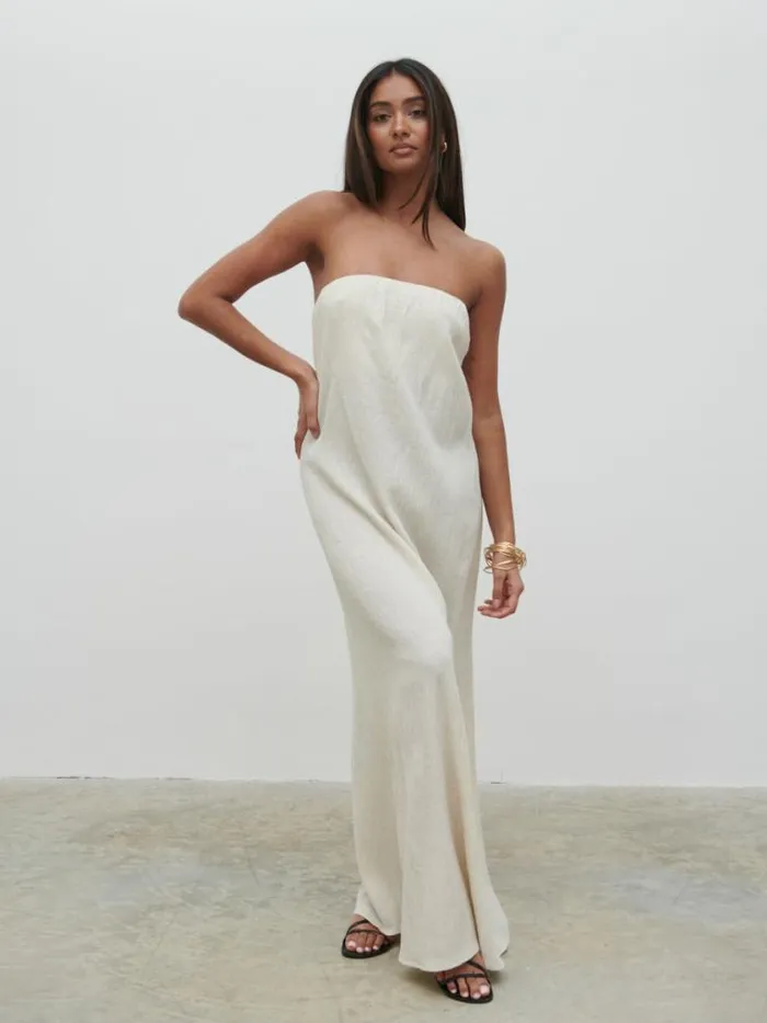 Pretty Lavish Dresses Demi Bandeau Maxi Dress Beige 8211 Women
