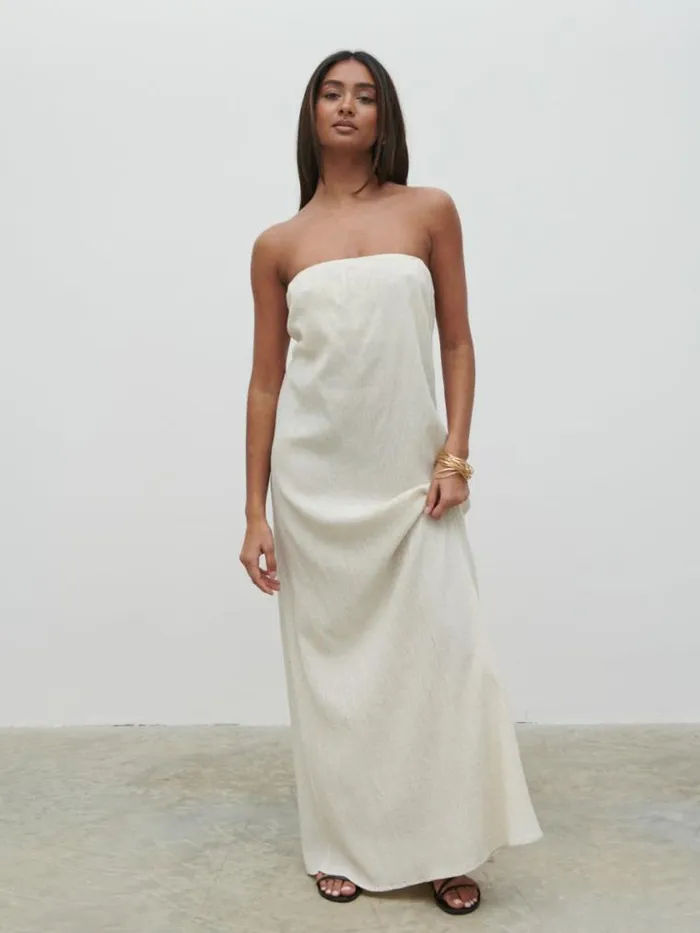 Pretty Lavish Dresses Demi Bandeau Maxi Dress Beige 8211 Women