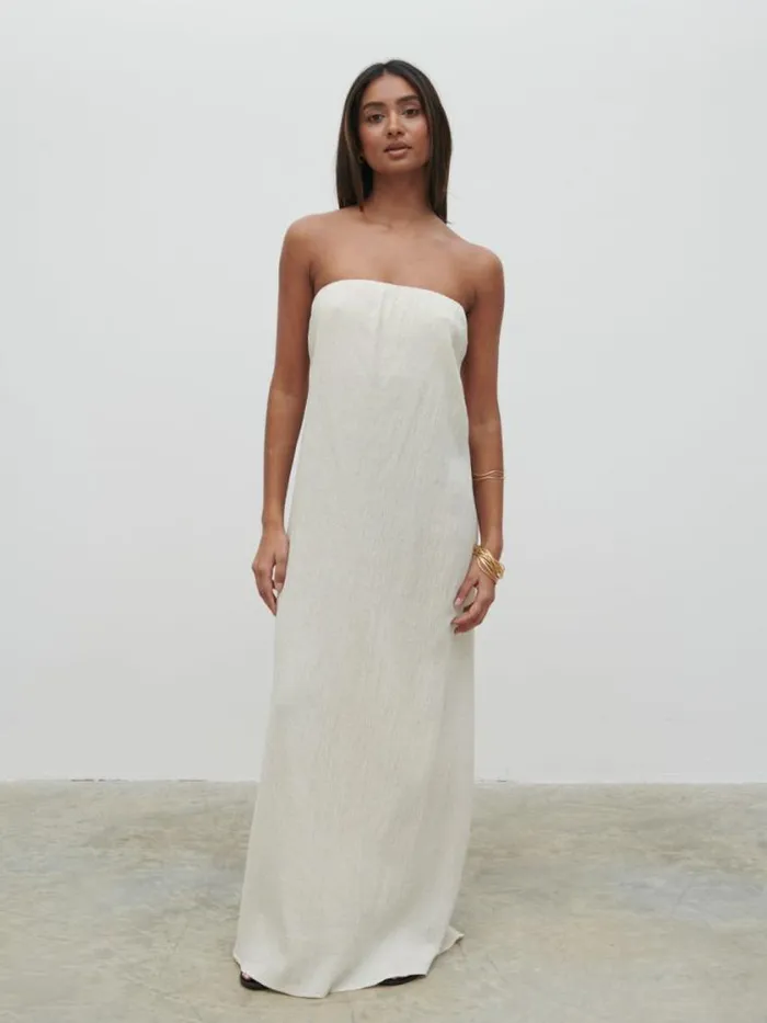 Pretty Lavish Dresses Demi Bandeau Maxi Dress Beige 8211 Women