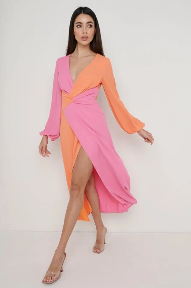 Pretty Lavish Dresses Frieda Knot Contrast Dress Orange And Pink 8211 Women