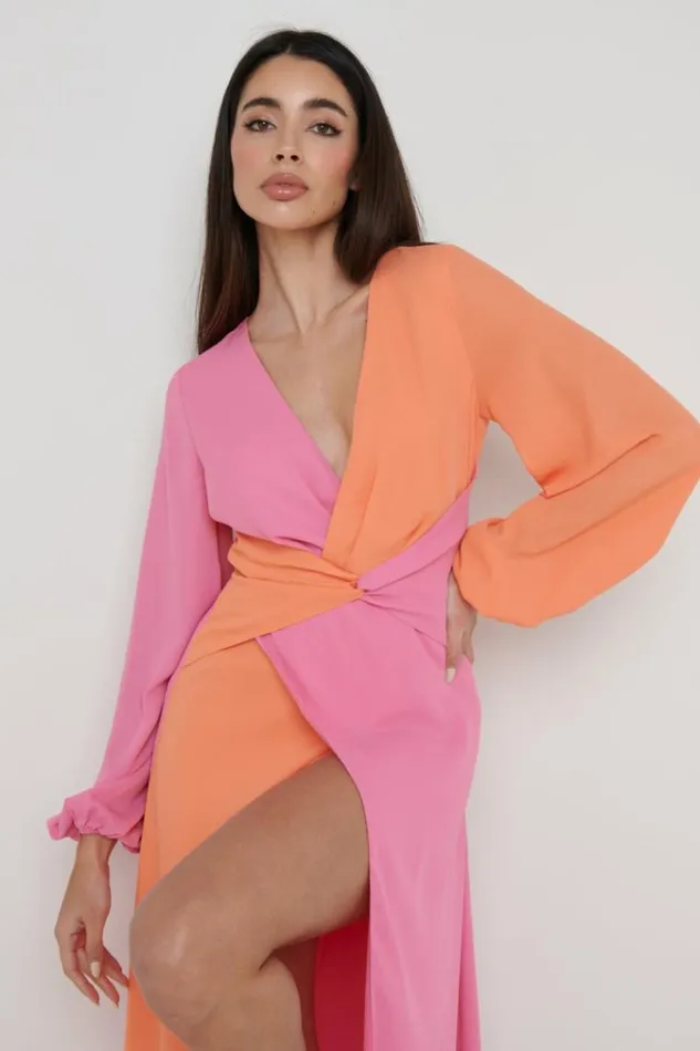 Pretty Lavish Dresses Frieda Knot Contrast Dress Orange And Pink 8211 Women