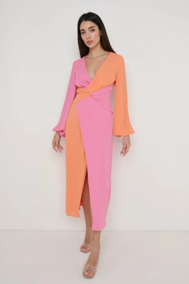 Pretty Lavish Dresses Frieda Knot Contrast Dress Orange And Pink 8211 Women