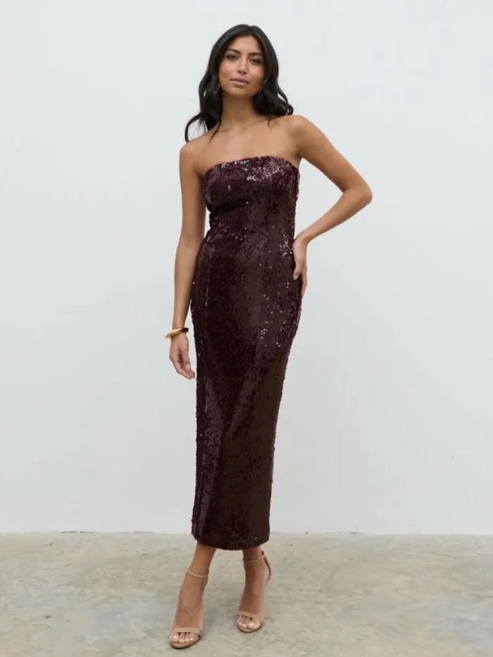 Pretty Lavish Dresses Gene Sequin Midaxi Dress Wine 8211 Women
