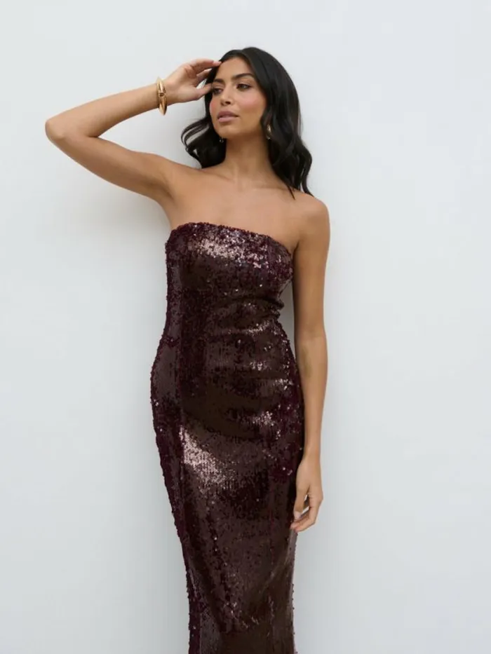 Pretty Lavish Dresses Gene Sequin Midaxi Dress Wine 8211 Women