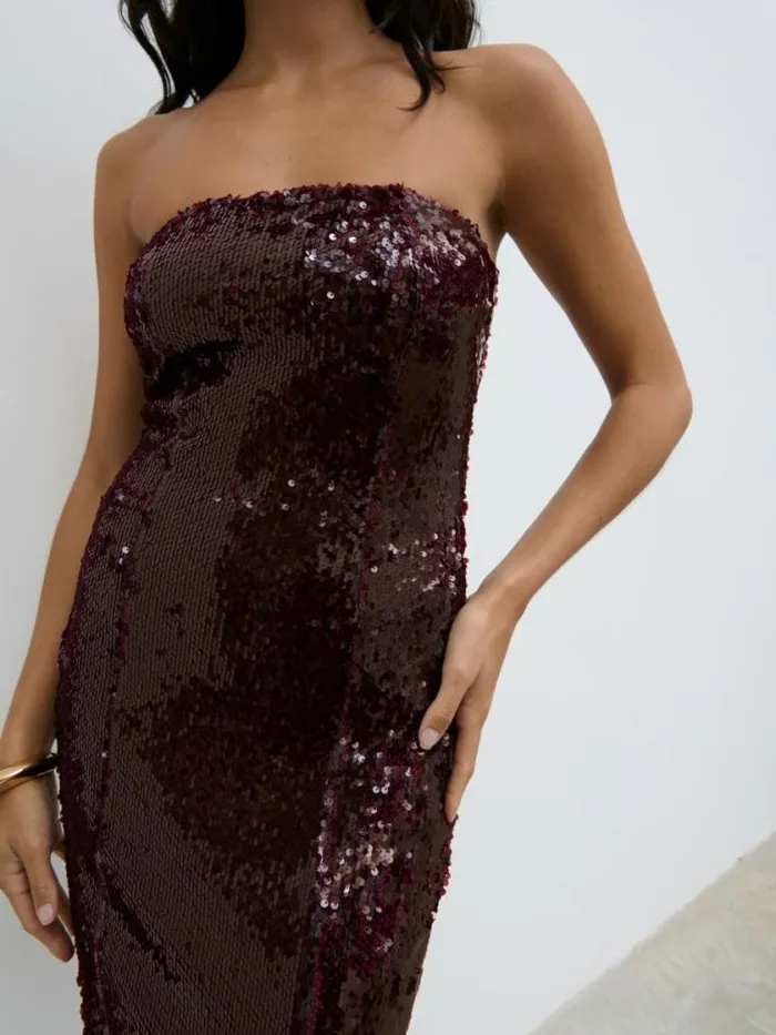 Pretty Lavish Dresses Gene Sequin Midaxi Dress Wine 8211 Women