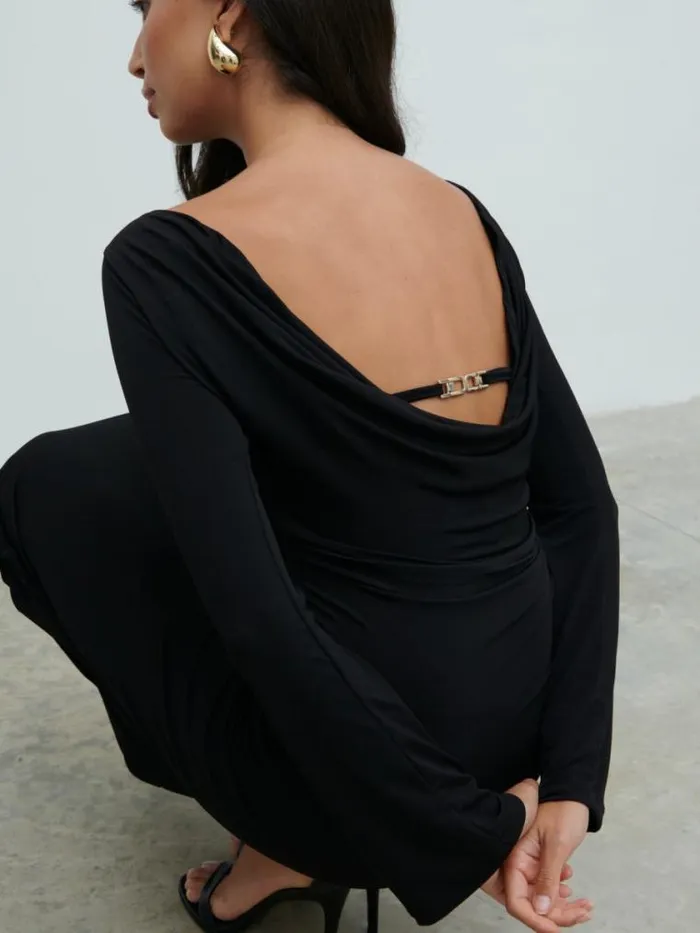 Pretty Lavish Dresses Hadley Cowl Back Jersey Maxi Dress Black 8211 Women