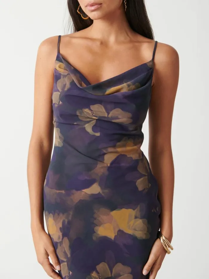 Pretty Lavish Dresses Keisha Printed Chiffon Maxi Dress Dark Amethyst andamp Saffron Floral 8211 Women