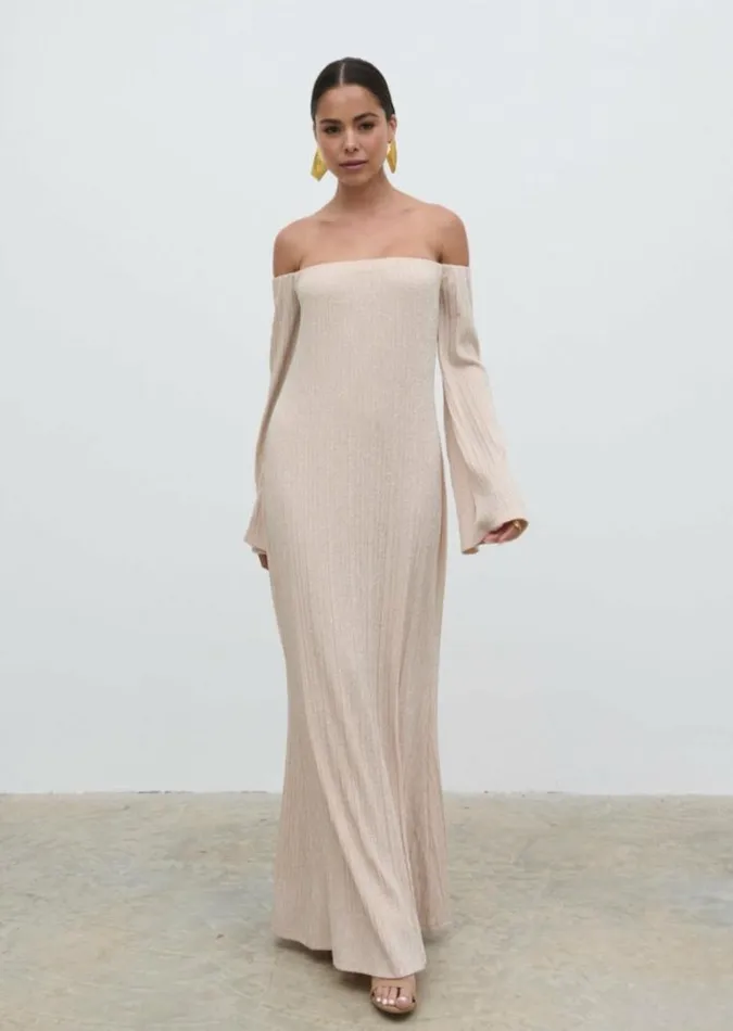 Pretty Lavish Dresses Layla Metallic Plisse Maxi Dress Gold 8211 Women
