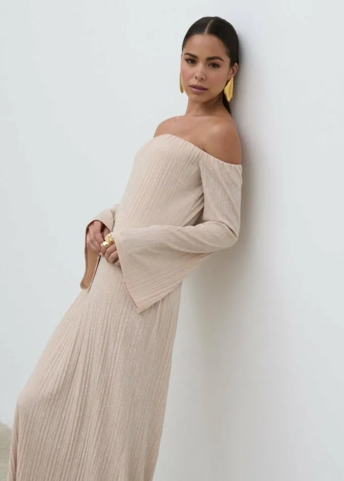 Pretty Lavish Dresses Layla Metallic Plisse Maxi Dress Gold 8211 Women