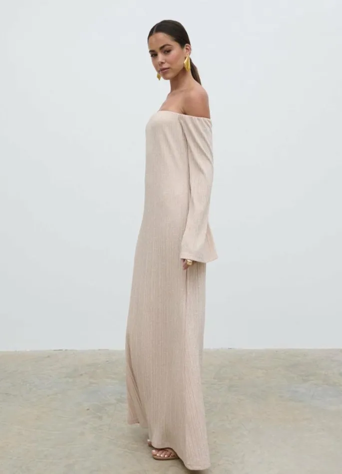 Pretty Lavish Dresses Layla Metallic Plisse Maxi Dress Gold 8211 Women