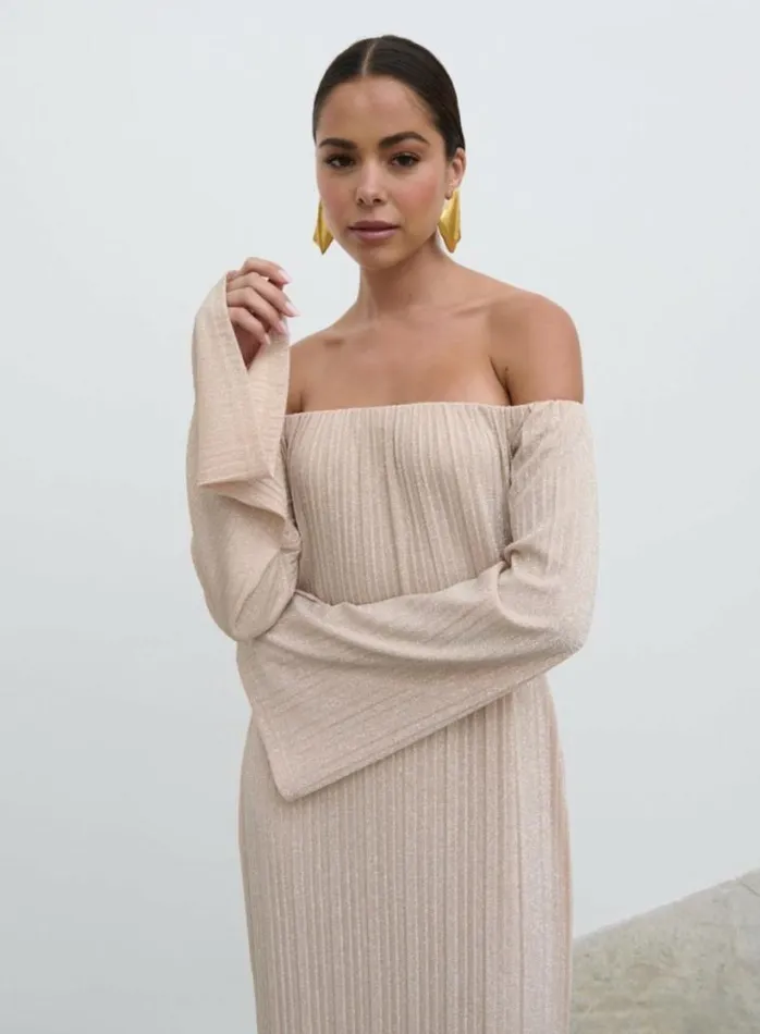 Pretty Lavish Dresses Layla Metallic Plisse Maxi Dress Gold 8211 Women