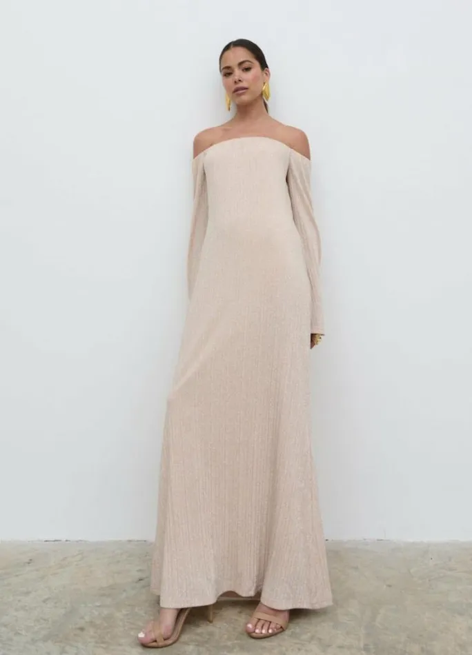 Pretty Lavish Dresses Layla Metallic Plisse Maxi Dress Gold 8211 Women