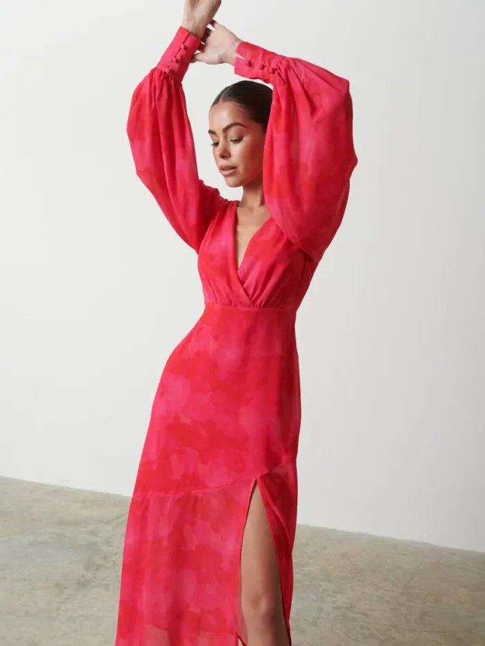 Pretty Lavish Dresses Lilianna Backless Balloon Sleeve Printed Dress Pink And Red Watercolour 8211 Women Pretty Lavish Dresses Lilianna Backless Balloon Sleeve Printed Dress Pink And Red Watercolour 8211 Women