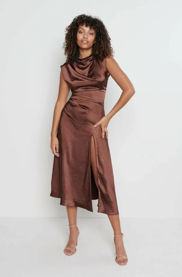 Pretty Lavish Dresses Lilith Satin Dress Brown 8211 Women