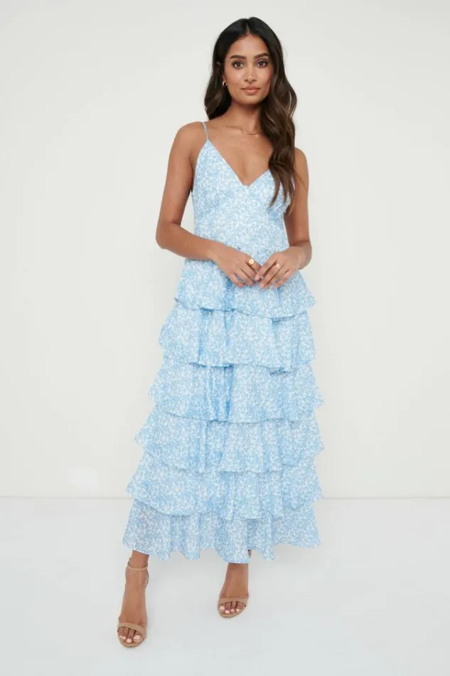 Pretty Lavish Dresses Lissy Ruffle Midaxi Dress Blue Abstract Print 8211 Women Pretty Lavish Dresses Lissy Ruffle Midaxi Dress Blue Abstract Print 8211 Women