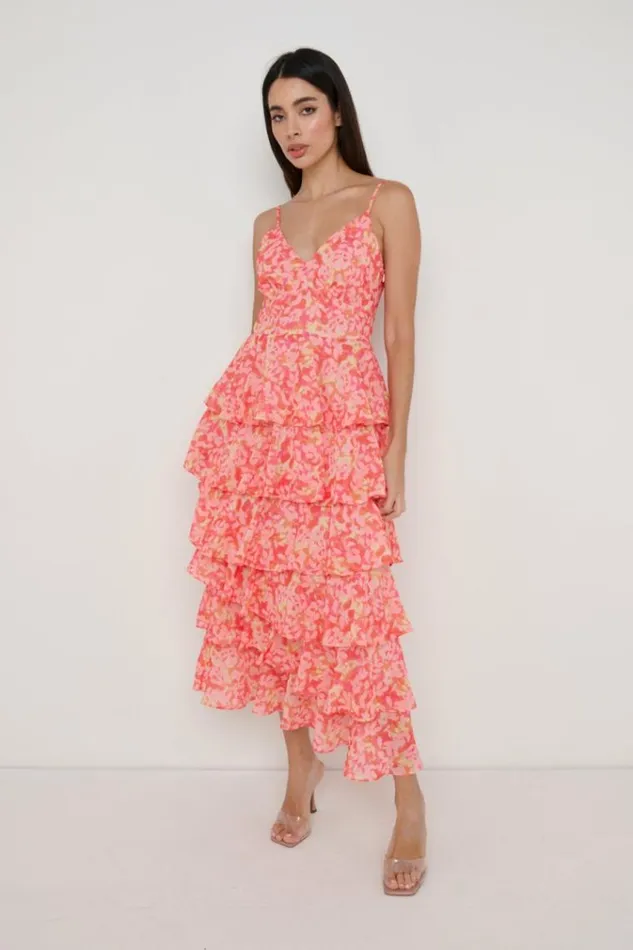 Pretty Lavish Dresses Lissy Ruffle Midaxi Dress Pink And Orange Floral 8211 Women Pretty Lavish Dresses Lissy Ruffle Midaxi Dress Pink And Orange Floral 8211 Women