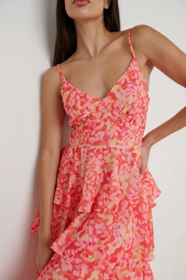 Pretty Lavish Dresses Lissy Ruffle Midaxi Dress Pink And Orange Floral 8211 Women