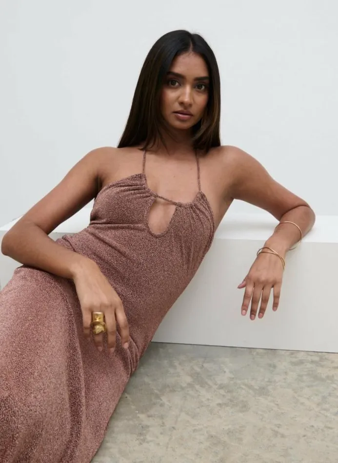 Pretty Lavish Dresses Myka Shimmer Jersey Slip Dress Bronze 8211 Women