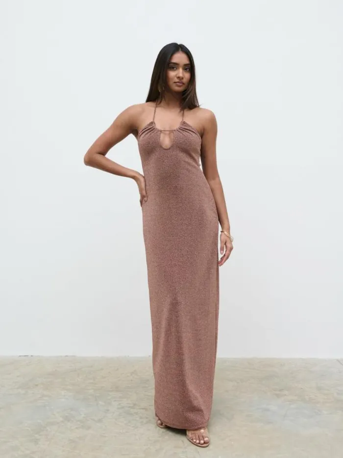 Pretty Lavish Dresses Myka Shimmer Jersey Slip Dress Bronze 8211 Women