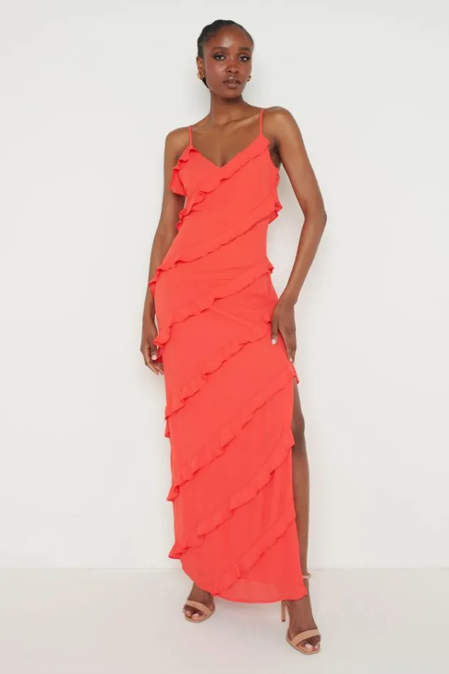 Pretty Lavish Dresses Nadine Ruffle Maxi Dress Red 8211 Women