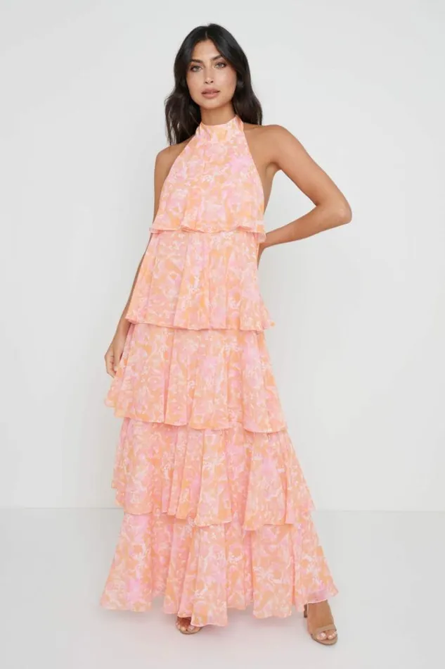 Pretty Lavish Dresses Thea Halter Neck Ruffle Dress Pink Floral 8211 Women