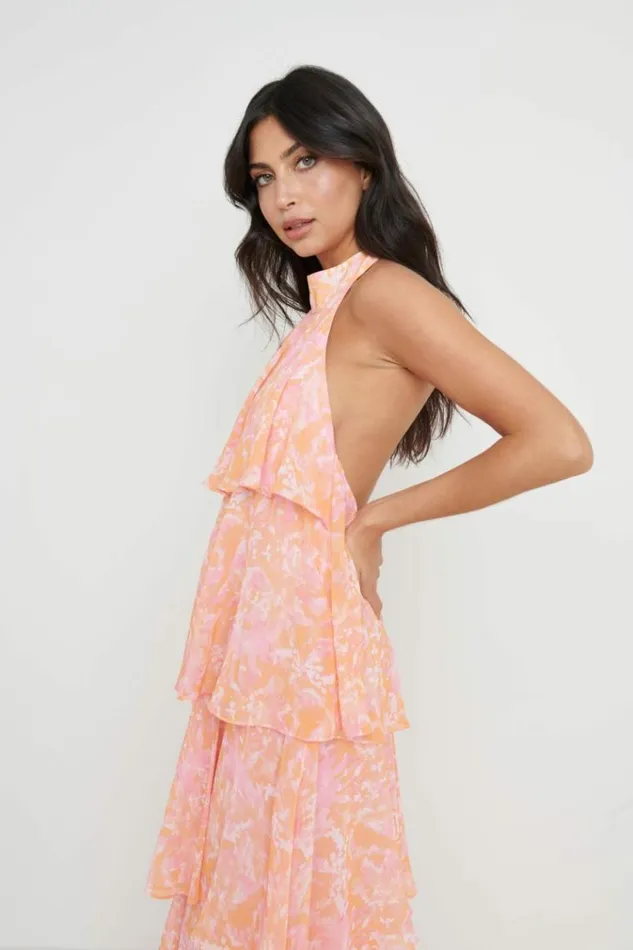 Pretty Lavish Dresses Thea Halter Neck Ruffle Dress Pink Floral 8211 Women