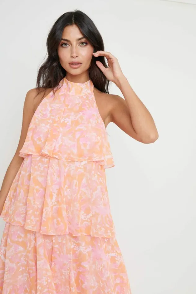 Pretty Lavish Dresses Thea Halter Neck Ruffle Dress Pink Floral 8211 Women