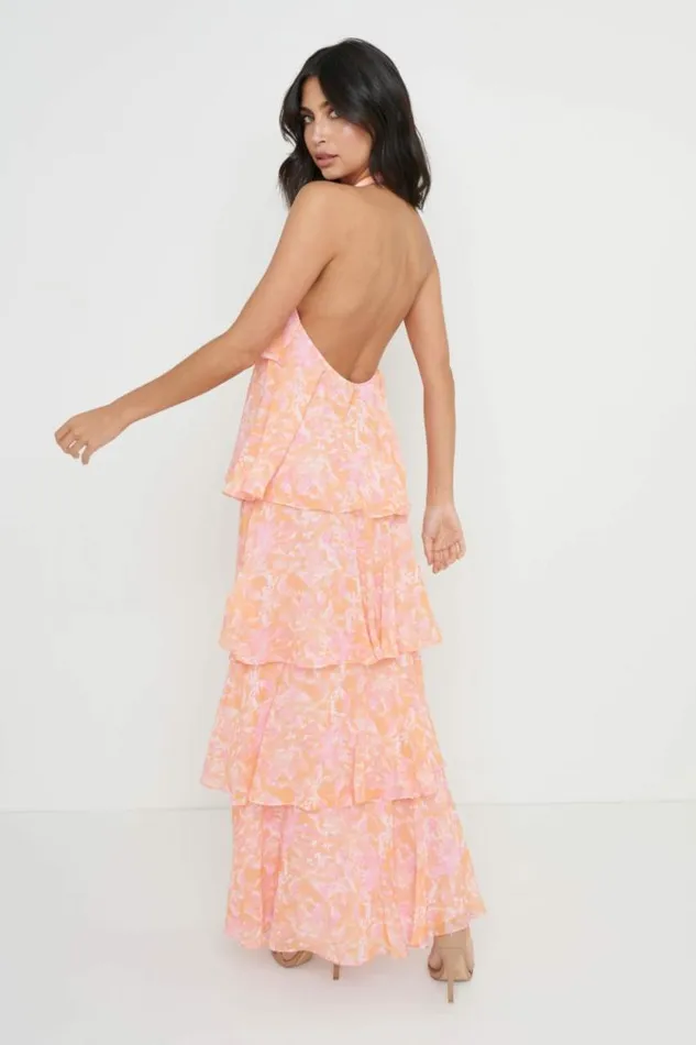 Pretty Lavish Dresses Thea Halter Neck Ruffle Dress Pink Floral 8211 Women