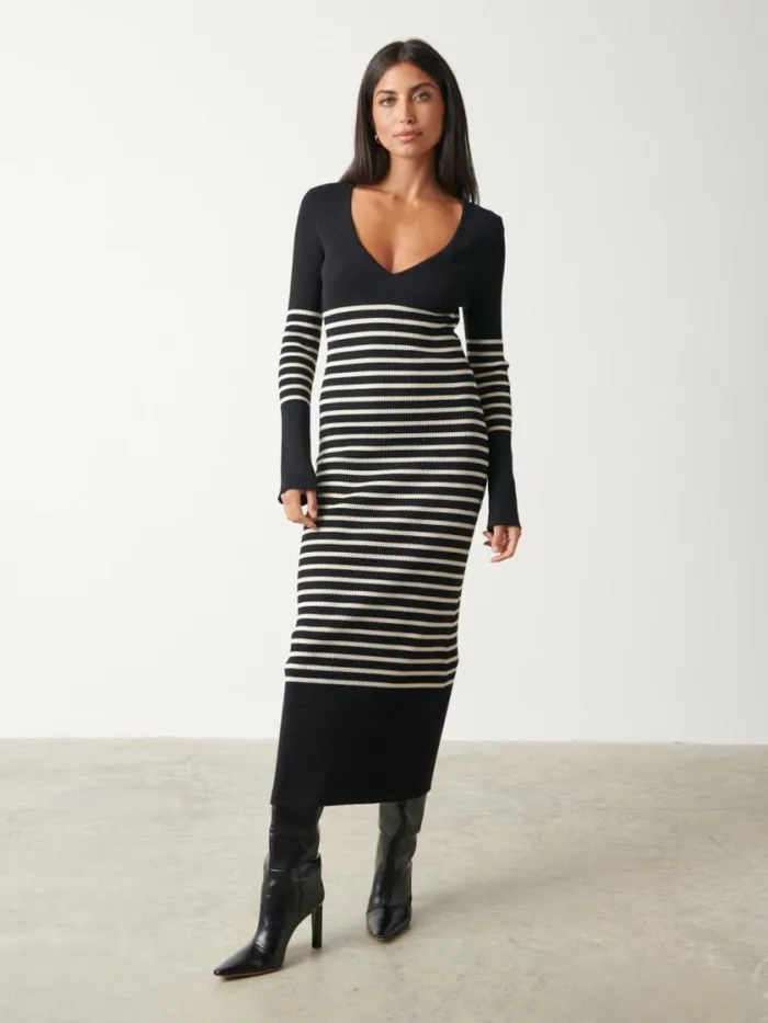 Pretty Lavish Dresses Vanessa Stripped Knit Dress Black andamp White Stripe 8211 Women Pretty Lavish Dresses Vanessa Stripped Knit Dress Black andamp White Stripe 8211 Women