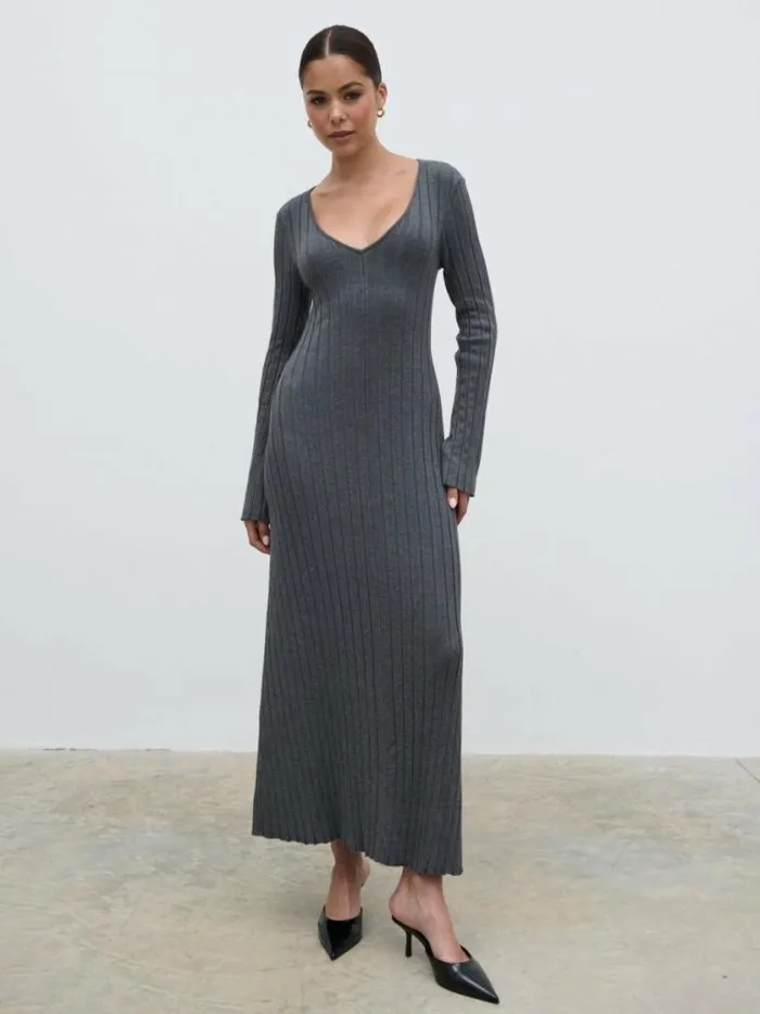 Pretty Lavish Everyday Staples Scarlett Tie Knit Dress Grey 8211 Women