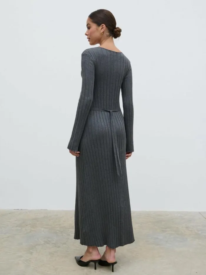 Pretty Lavish Everyday Staples Scarlett Tie Knit Dress Grey 8211 Women