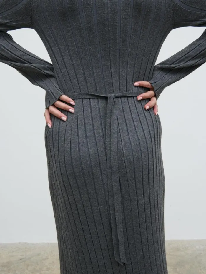 Pretty Lavish Everyday Staples Scarlett Tie Knit Dress Grey 8211 Women