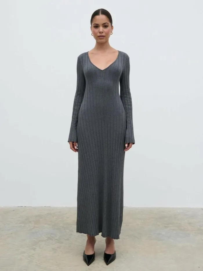 Pretty Lavish Everyday Staples Scarlett Tie Knit Dress Grey 8211 Women