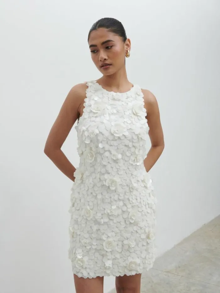 Pretty Lavish Hen Do Arles Rosette Sequin Mini Dress White 8211 Women