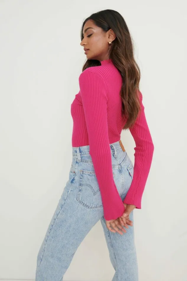 Pretty Lavish Knitwear Abbey Ribbed Grown Neck Top Pink 8211 Women