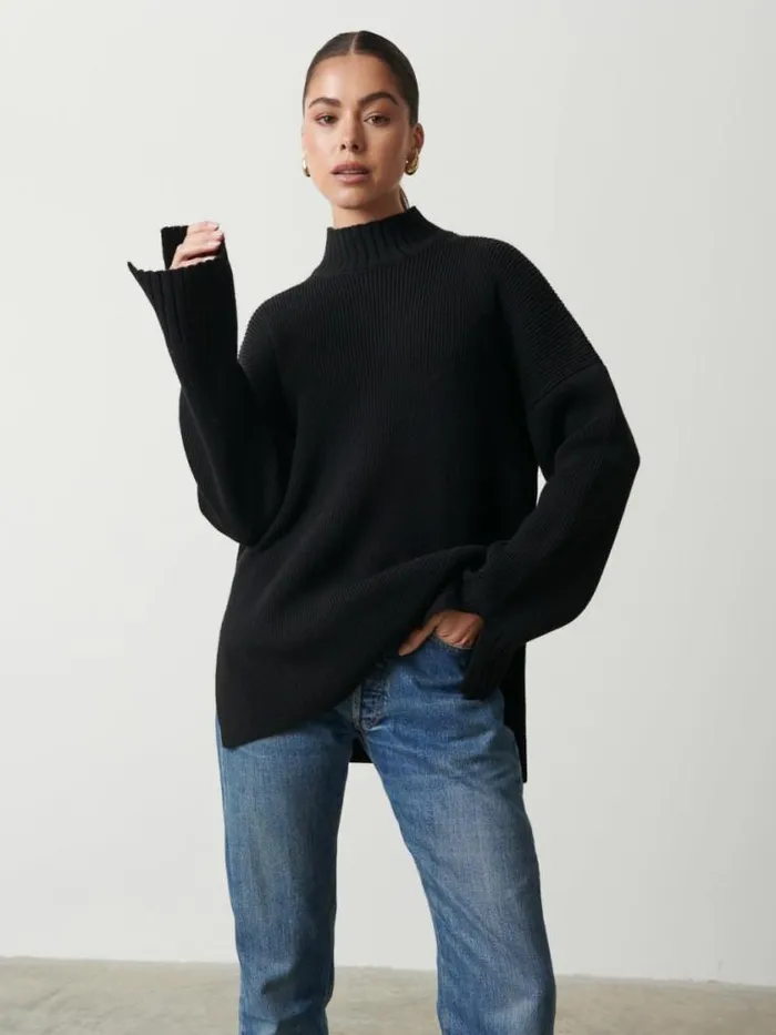 Pretty Lavish Knitwear Amory Grown Neck Knit Jumper Black 8211 Women