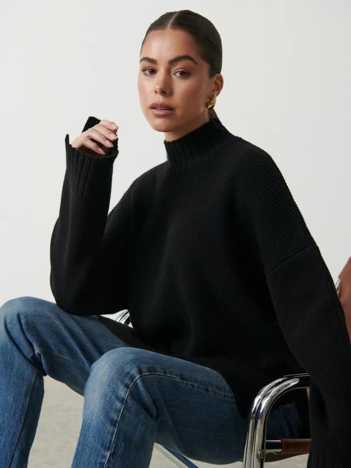 Pretty Lavish Knitwear Amory Grown Neck Knit Jumper Black 8211 Women